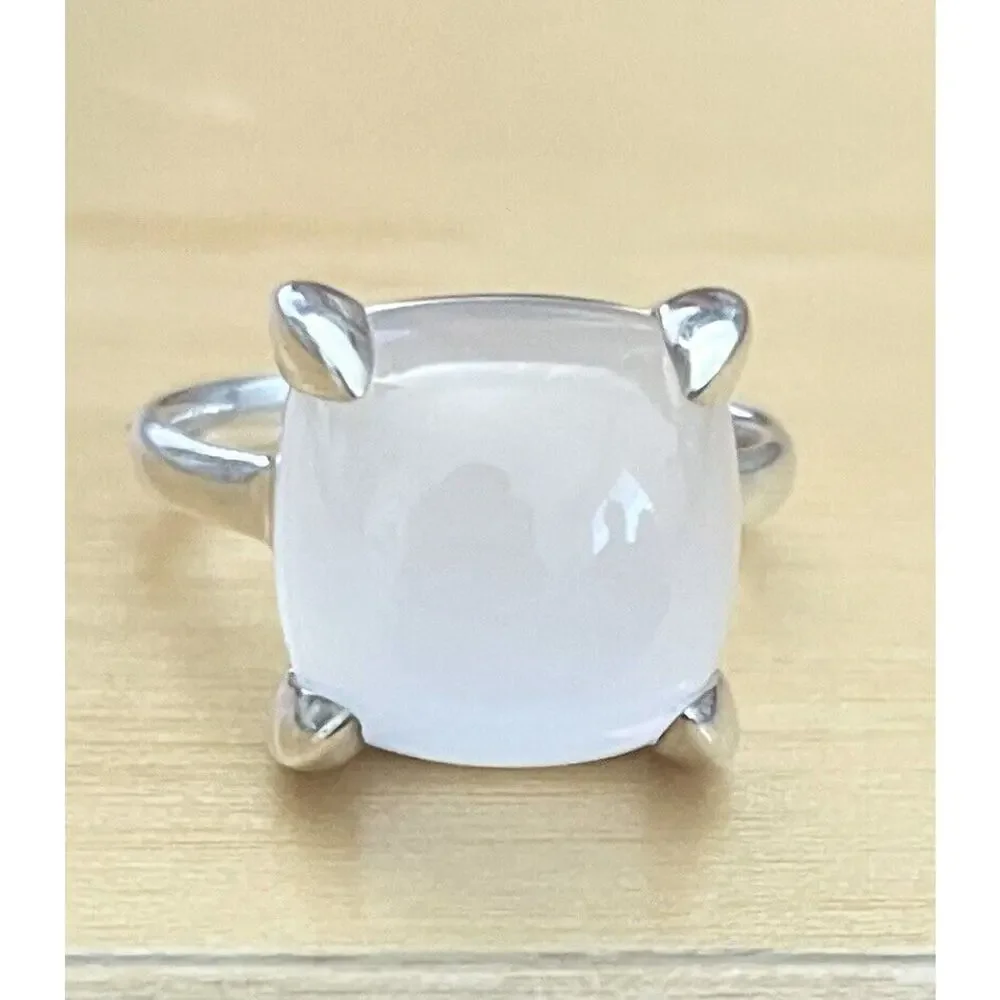 Tiffany & Co. Paloma Picasso Silver Milky Quartz Sugar Stack Cushion Band Ring 6 - Picture 2 of 6
